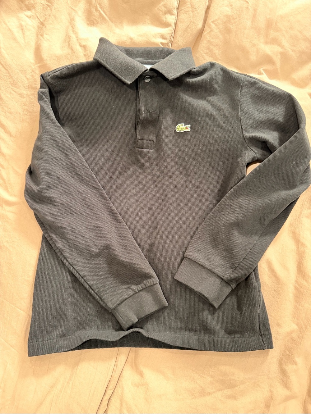 Lacoste Kids Long-Sleeve Black Polo with Green Crocodile Logo